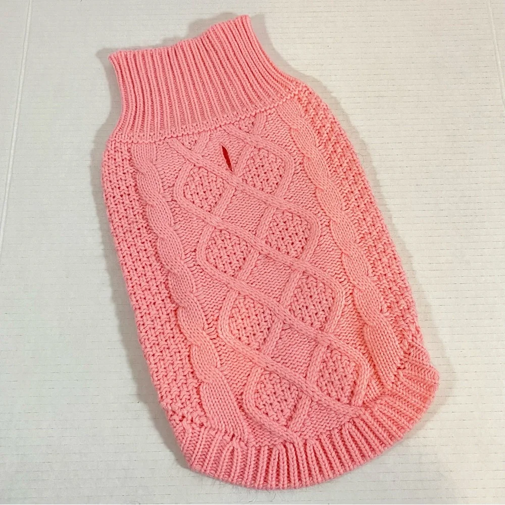 Pink Cable Knit Turtleneck Dog Sweater Cozy Pet Sweater